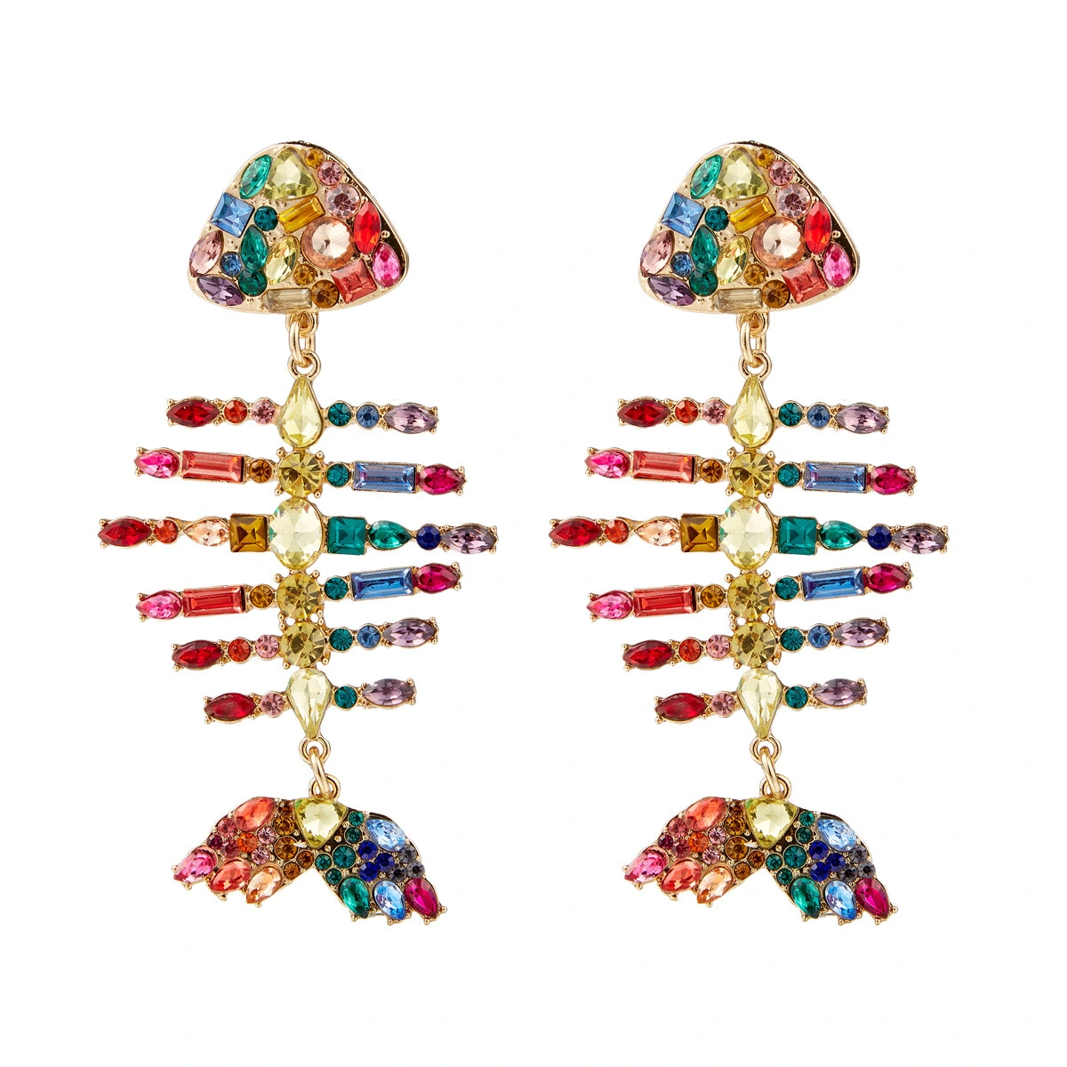 Hainon Creative full diamond fish bone color diamond earrings fashion cool personality earrings wholesale 1