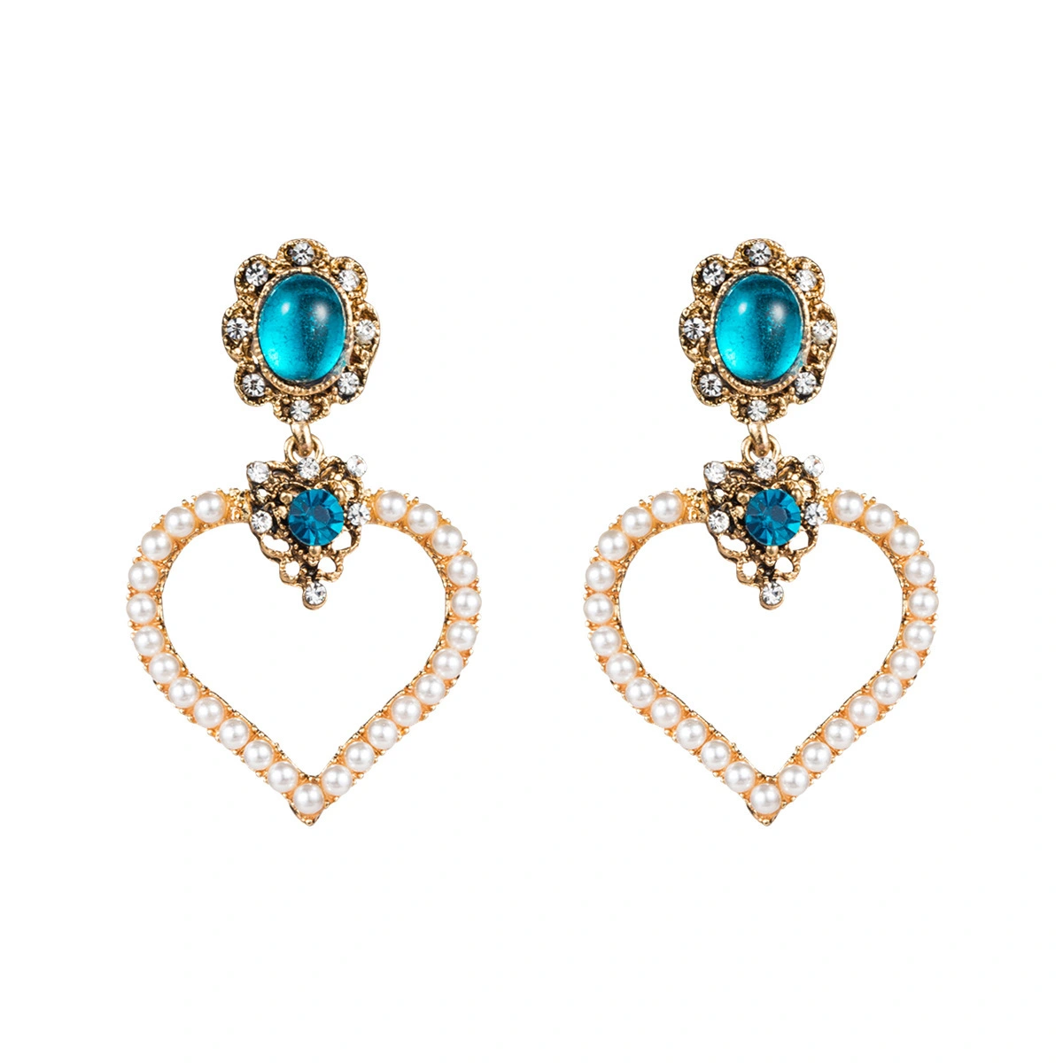 Hainon Acrylic Diamond Love Heart Inlaid Pearl Earrings Female Temperament Personality Trend Stud Earrings 1