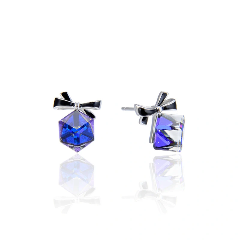 Hainon Fashion Personality earrings s925 silver zircon creative bow earrings women Gift card flannel bag set 1