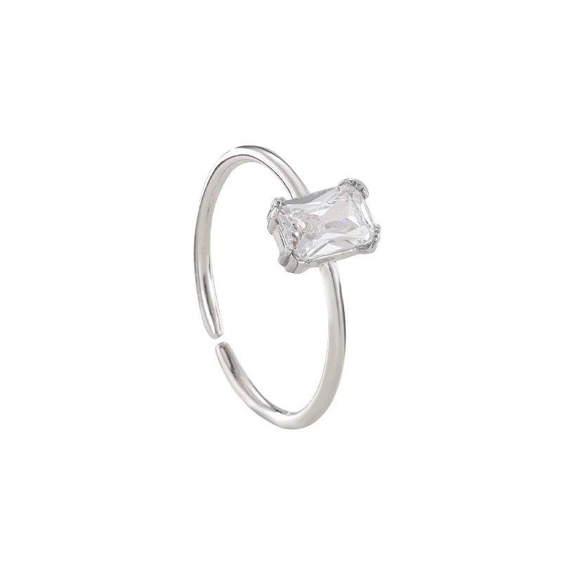 Hainon S925 silver square diamond ring female fashion simple temperament open ring Gift card flannel bag set 1