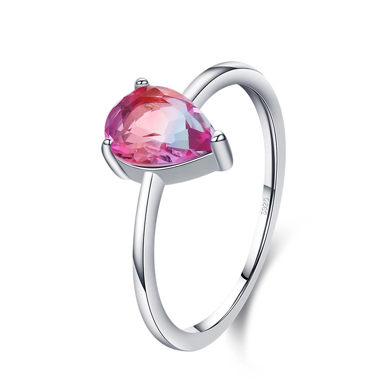 Hainon s925 sterling silver water drop simple ring female temperament ring jewelry Gift card flannel bag set 1