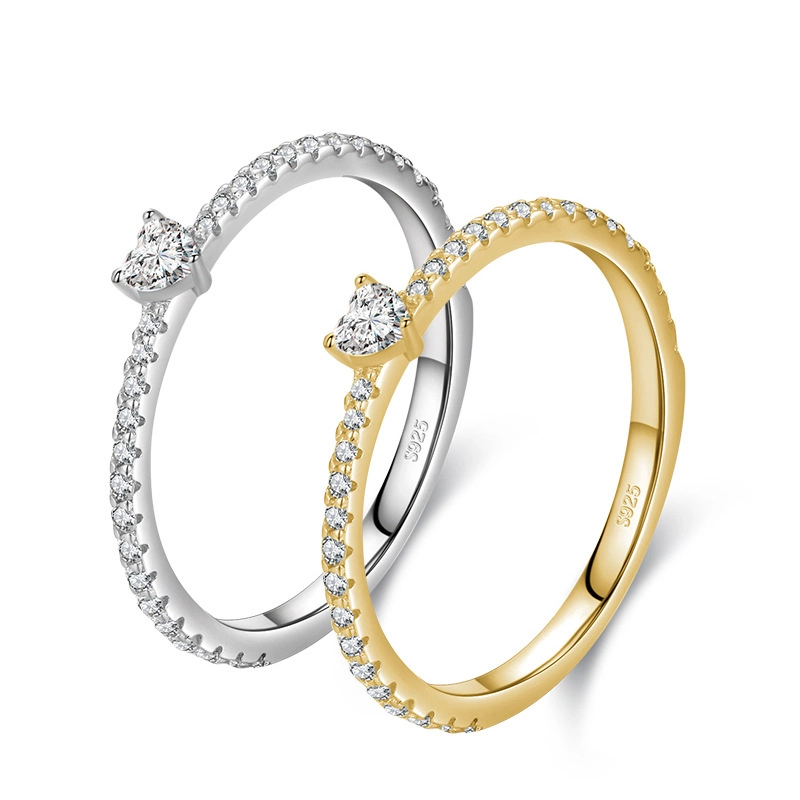 Hainon s925 sterling silver love zircon simple ring European and American ring jewelry Gift card flannel bag set 1