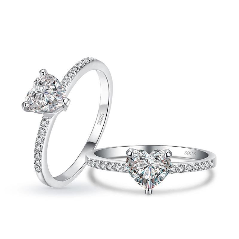 Hainon Exquisite s925 sterling silver heart high quality zircon ring fashion jewelry Gift card flannel bag set 1