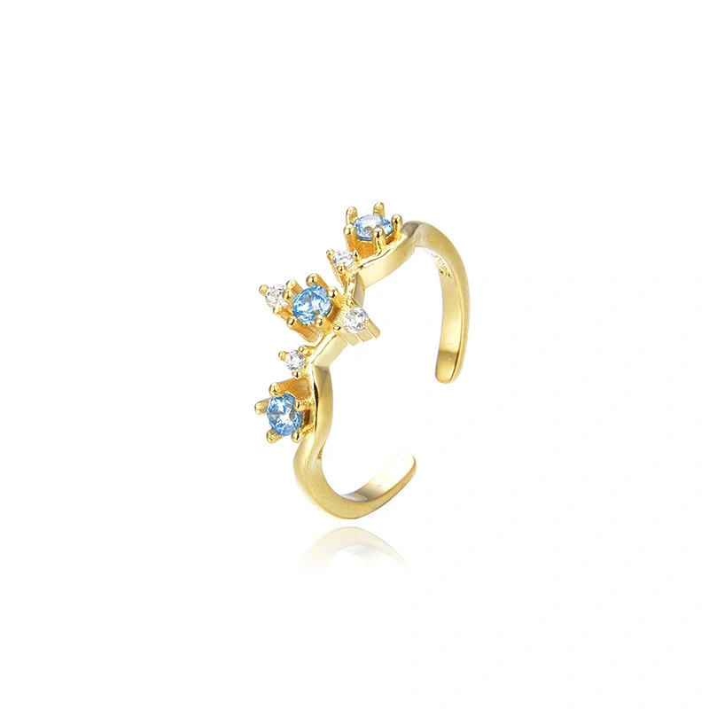 Hainon Temperament Ladies Open Ring S925 Silver Gold Color Zircon Ring Jewelry Gift card flannel bag set 1