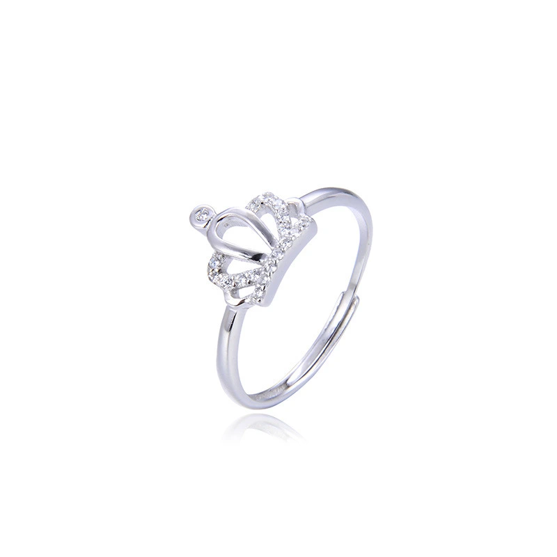 Hainon Ladies ring index finger rings925 silver zircon Crown ring jewelry Gift card flannel bag set 1