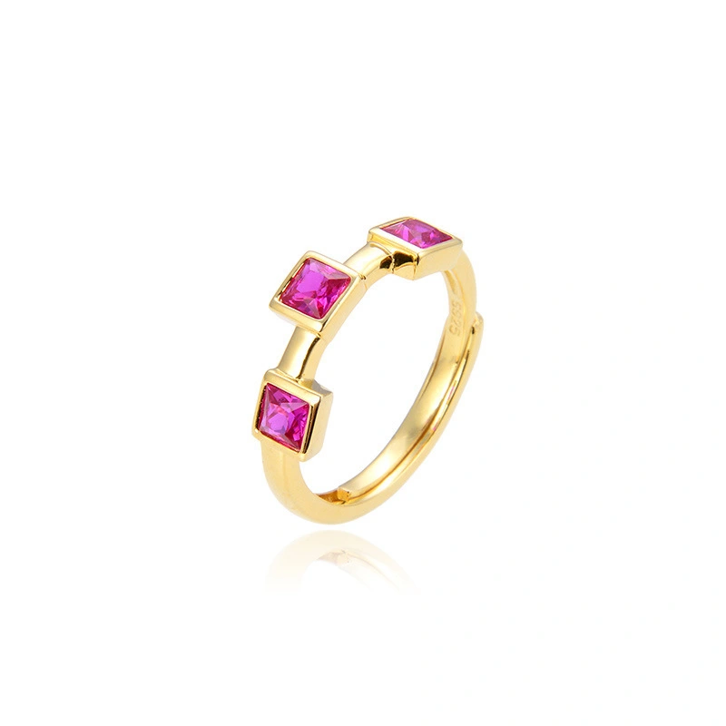 Hainon Simple gold color open ring S925 silver zircon adjustable ladies ring index finger ring Gift card flannel bag set 1