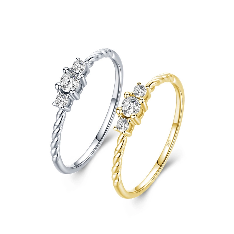 Hainon s925 sterling silver ring crystal zircon water wave ring simple tail jewelry Gift card flannel bag set 1