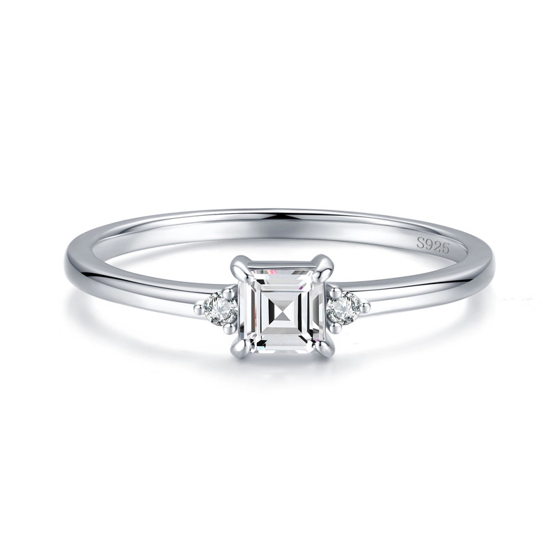 Hainon s925 sterling silver square zircon sweet ring popular temperament jewelry Gift card flannel bag set 1
