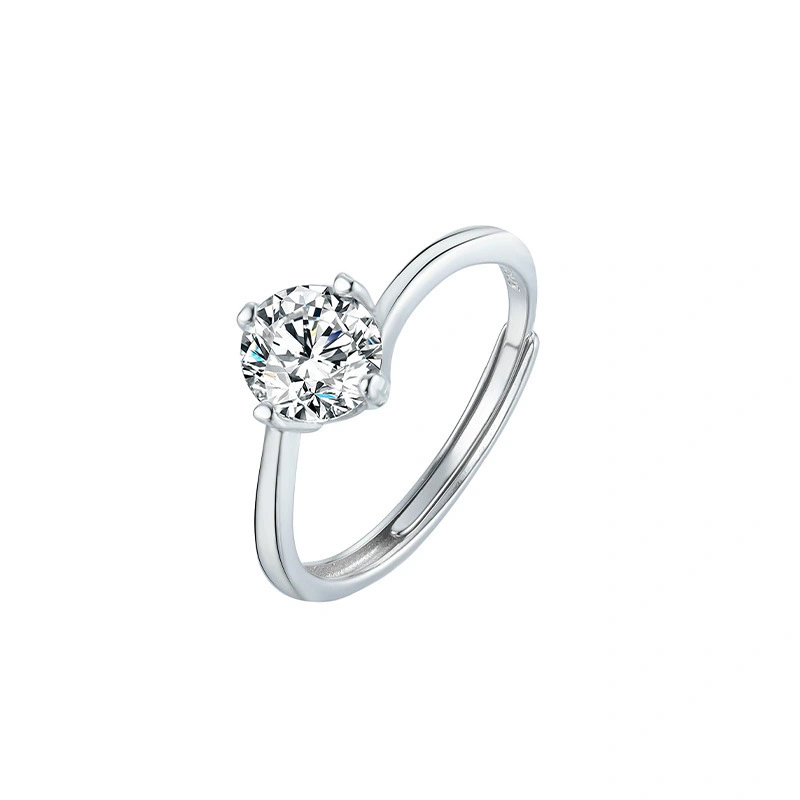 Hainon S925 silver zircon jewelry fashion temperament ring open wedding diamond ring Gift card flannel bag set 1