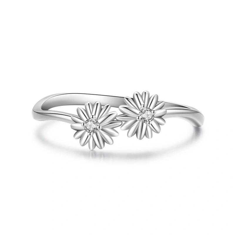 Hainon 925 sterling silver ring zircon Micro inlaid Simple little daisy rings women wedding jewelry wholesale 1