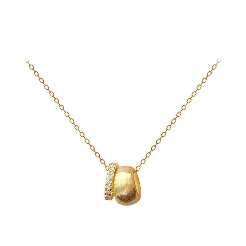 Hainon S925 sterling silver niche design double ring necklace with diamond pendant clavicle chain wholesale 1