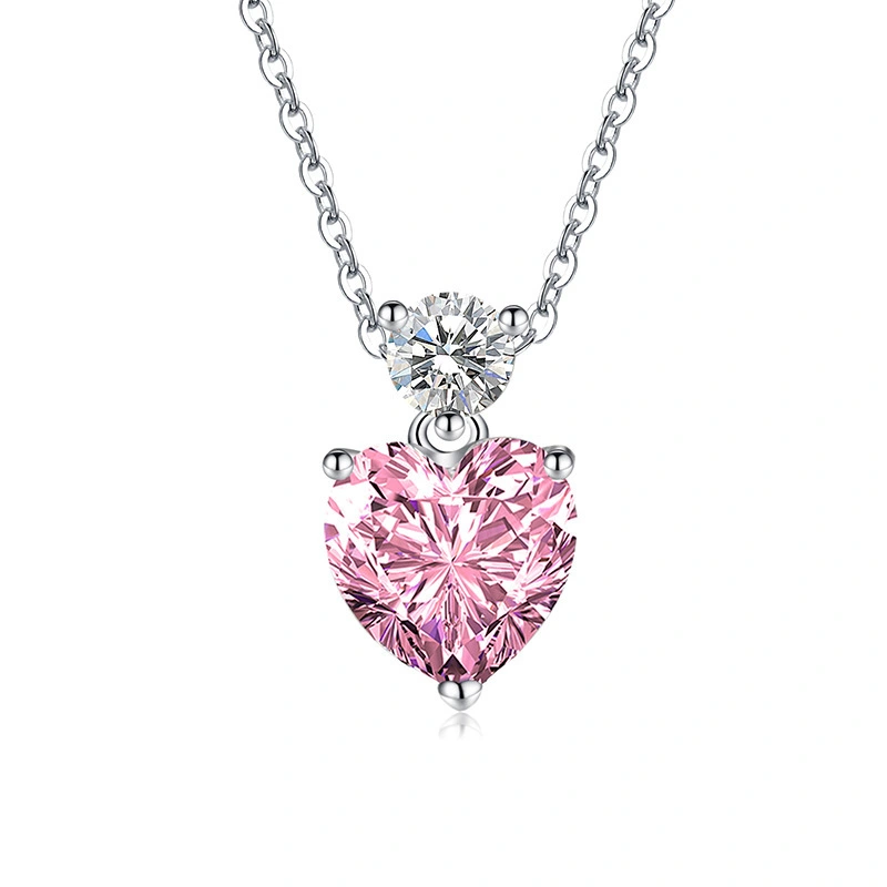 Hainon women heart necklace jewelry Pink white yellow zircon Stainless steel necklace Low price spot wholesale 1