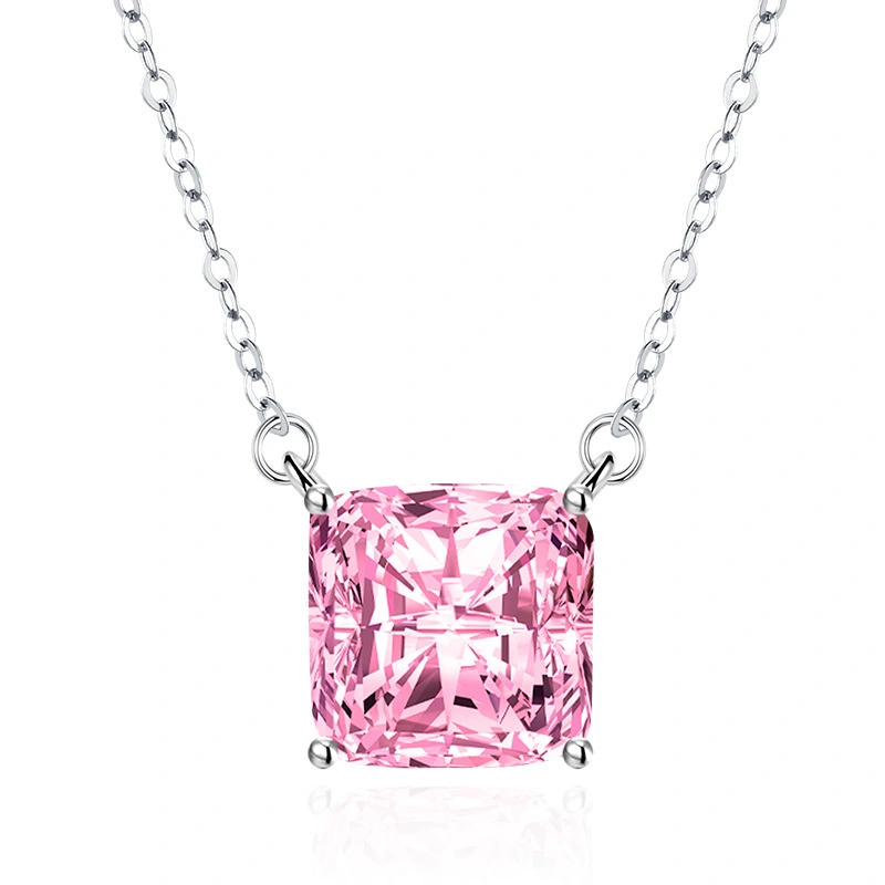 Hainon women necklace jewelry 10mm Pink white yellow blue Square geometry zircon crystal necklace wholesale 1