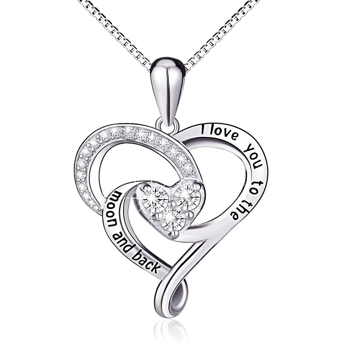Hainon wholesale heart Necklace Jewelry with zircon i love you to the moon and back Gift card flannel bag set 1