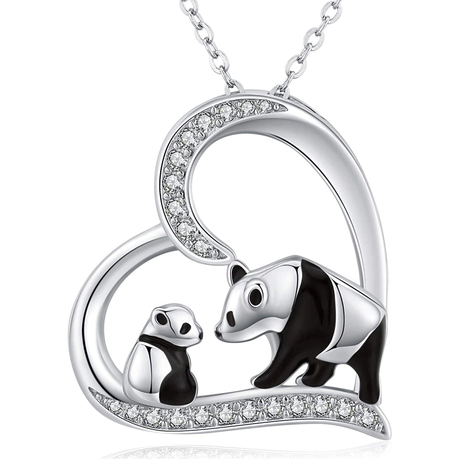 Hainon cute Panda Necklace Heart Pendant Jewelry gift for women girls Gift card flannel bag set Wholesale 1