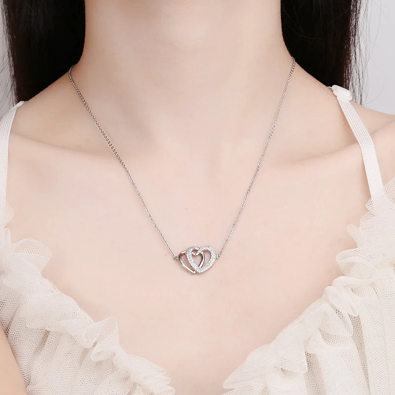 Hainon Classic Creative women necklace jewelry heart zircon crystal necklace Romantic Gift Card flannel bag combination 1