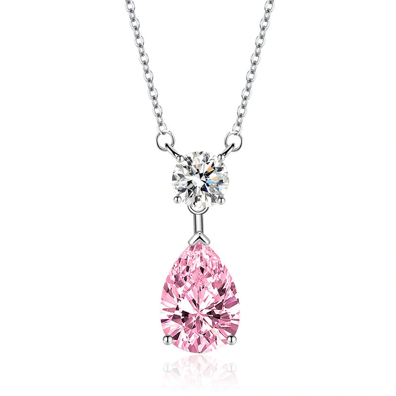 Hainon Long personalized women necklace jewelry Pink white yellow blue water drop zircon crystal necklace wholesale 1