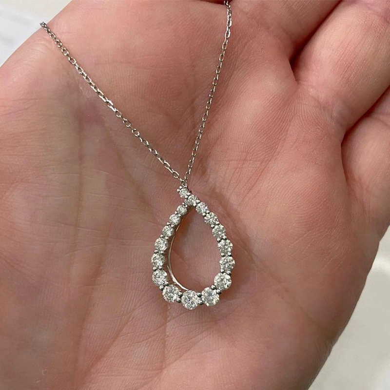 Hainon Fashionable Lightweight Simple Necklace Geometric Water Drop Diamond Zircon Necklace Gift card 1