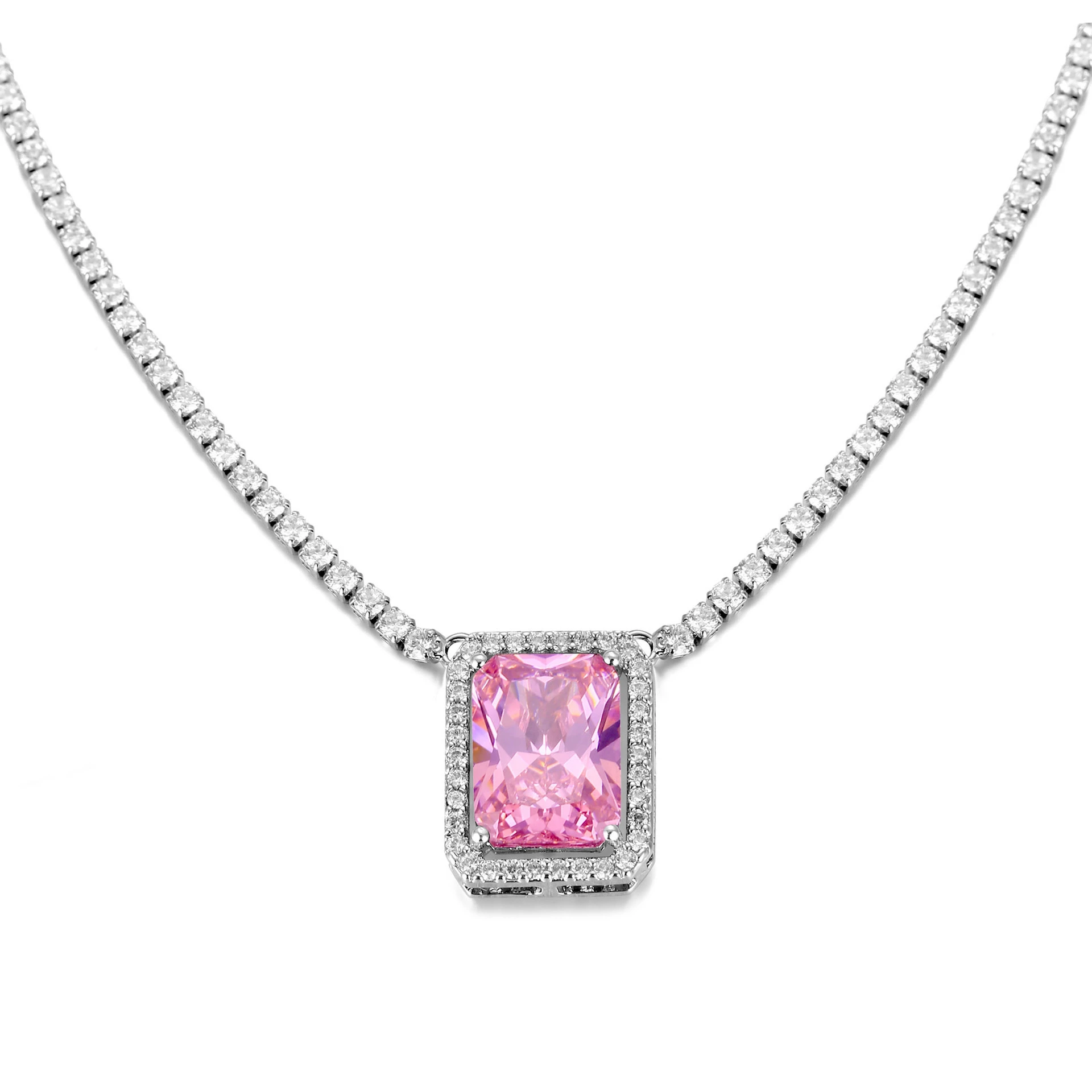 European and American Hot Selling Hip-Hop Zircon Tennis Chain Big Square Necklace For Women Collarbone Chain Popular Jewelry 1