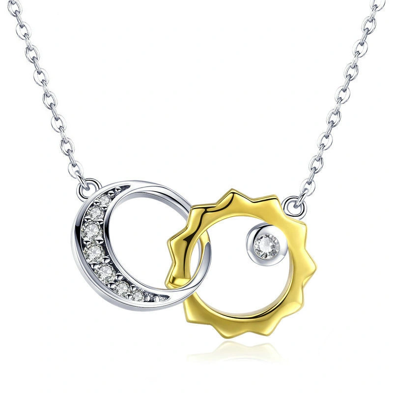 Hainon New 2022 Sun Moon Design Pendant Necklace Silver Plated Chain Charm Necklace for Women Wholesale Dropshipping Jewelry 1