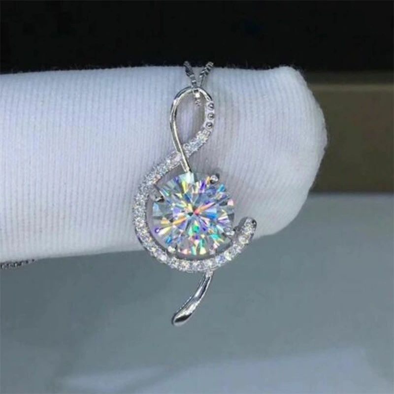 Hainon new fashion Musical Note white zircon Lady Pendant Necklace brass Zircon Clavicle Chain Gift card 1