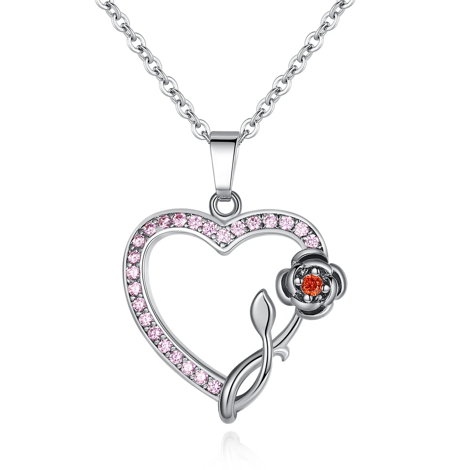 Fashion Heart Pendant Necklace Pink Diamond Rose Flower Inlaid Zircon Necklaces For Women Christmas Gift 1