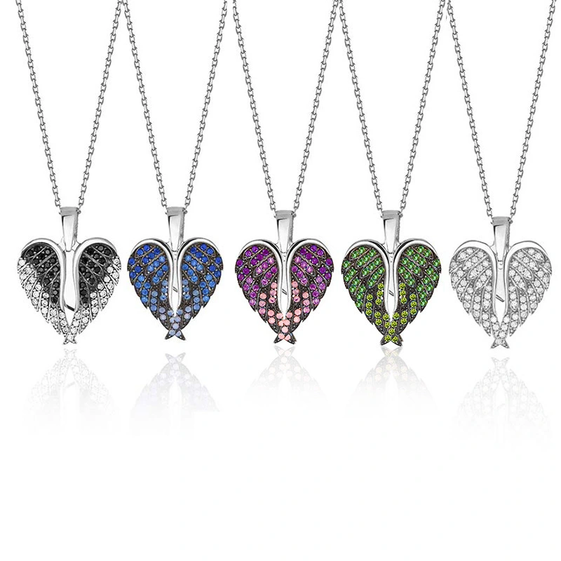 Hainon new hot sale fashion lady angel wing necklace empty necklace heart pendant necklace wholesale 1
