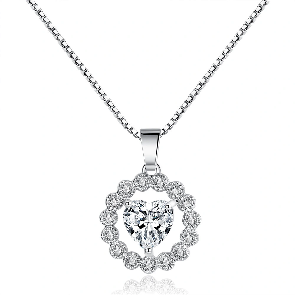 Hainon jewelry necklace creative Shiny white Zircon Sweet heart Pendant Necklace for women Spot wholesale 1