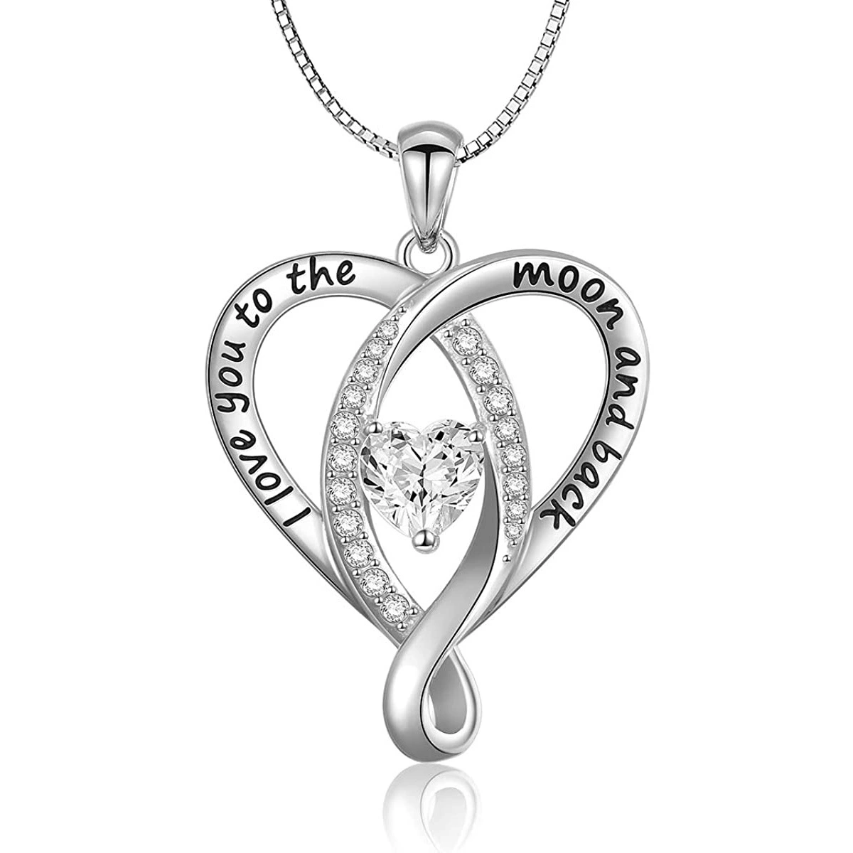 Hainon 2021 fashion  heart Necklace Jewelry with zircon i love you to the moon and back Gift card flannel bag set 1