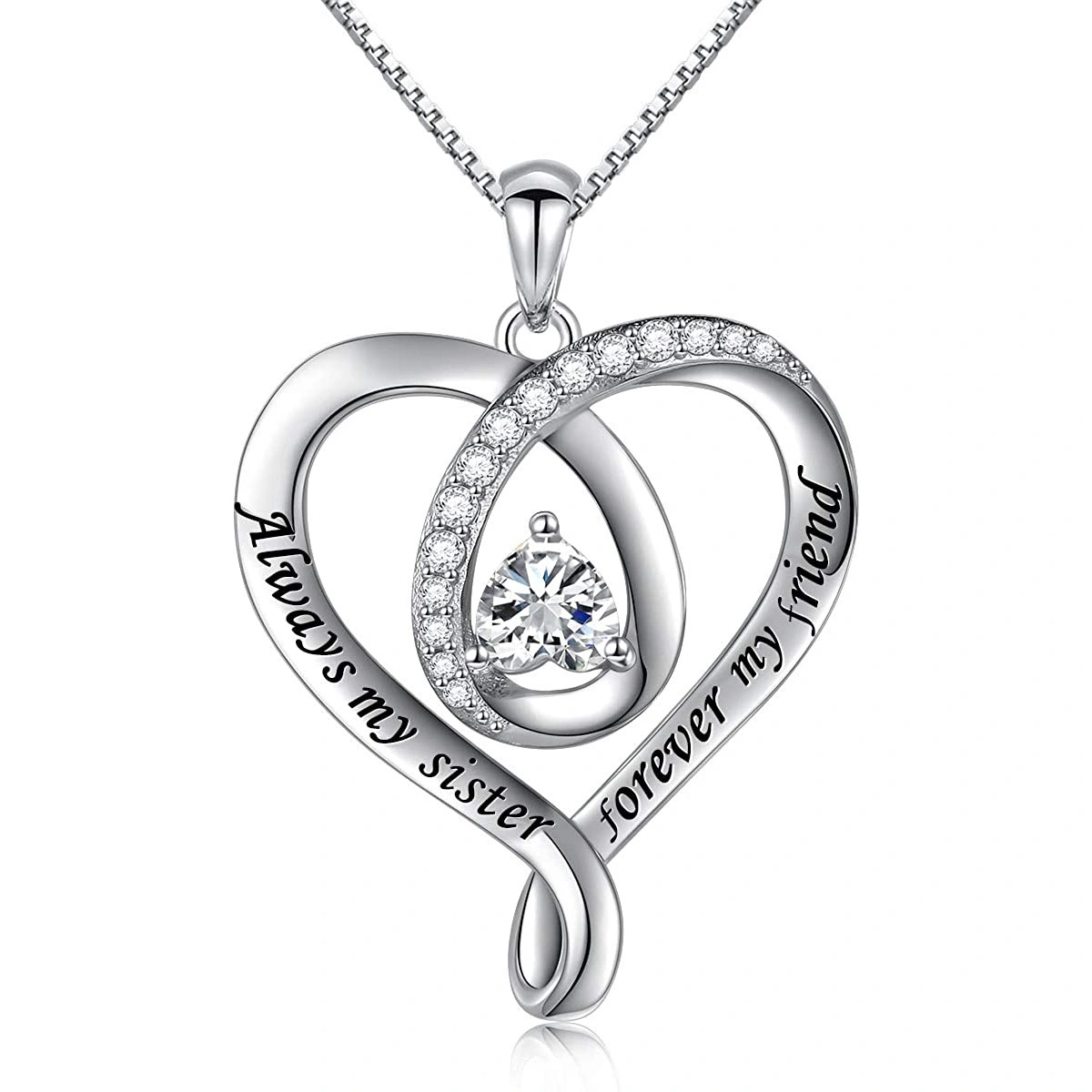 Hainon heart Necklace Jewelry with heart zircon always my sister forever my friend Gift card flannel bag set 1