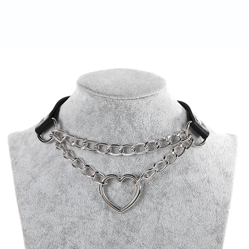 Hainon European and American retro love heart pendant leather item pink black necklace jewelry wholesale 1