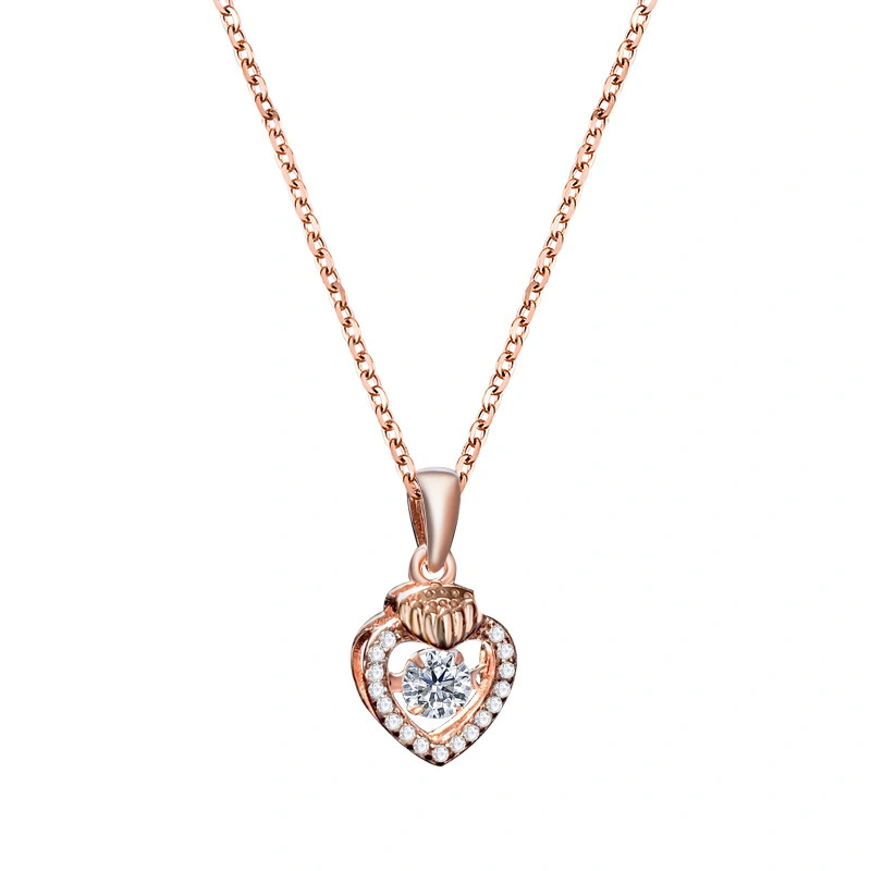 Hainon 2022 fashion S925 Sterling Silver Heart white zircon Necklace rose gold Pendant jewelry wholesale 1