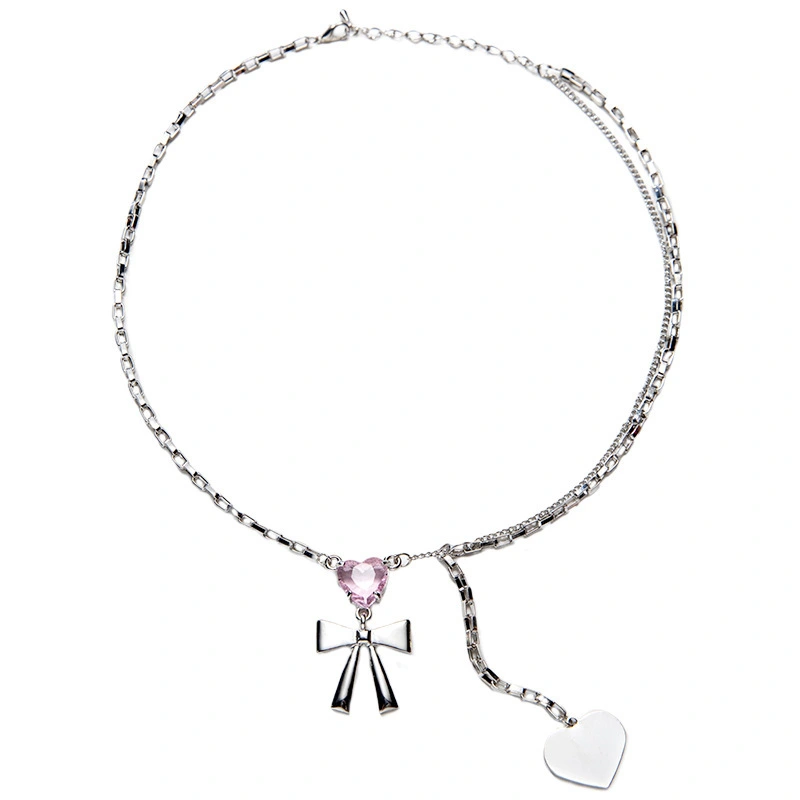 Hainon New fashion Pink Love Zircon Bowknot Necklace Hip Hop Chain Pendant necklace jewelry wholesale 1