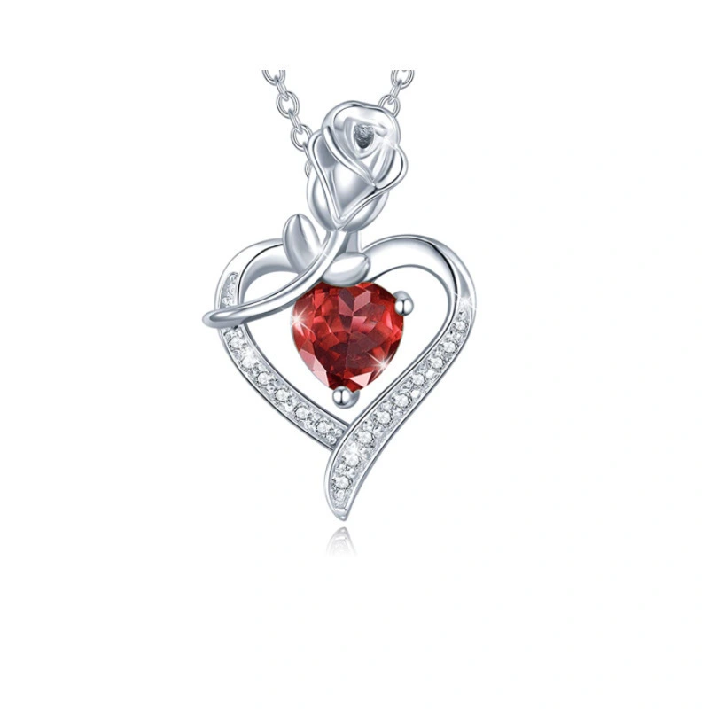 Hainon European and American fashion women's rose love heart diamond pendant necklace mother's day gift jewelry 1