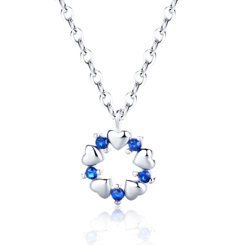 Hainon s925 sterling silver necklace blue heart necklace new fashion trend jewelry for girlfriend wholesale 1