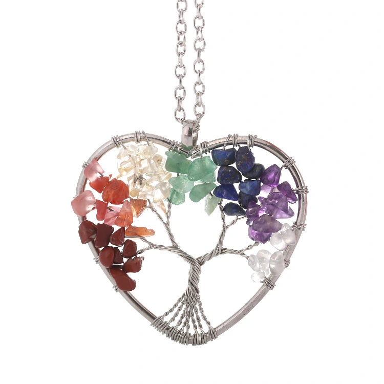 Hainon New hand wound retro tree of life colorful heart tree roots fortune tree pendant necklace wholesale 1