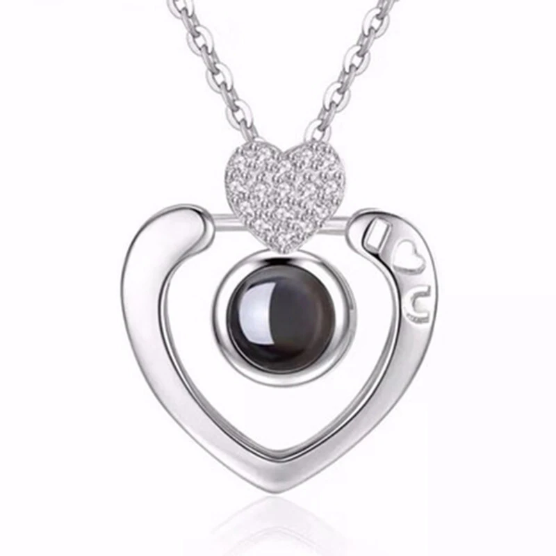 Hainon S925 Sterling Silver Diamond Heart 100 Languages I Love You Necklace Pendant jewelry wholesale 1