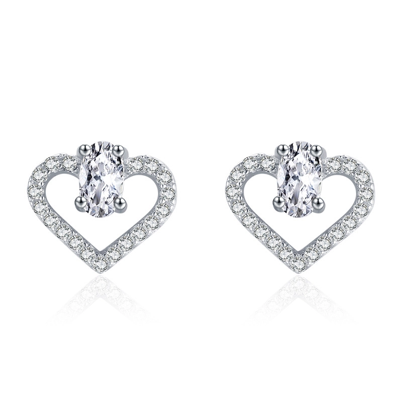 Hainon Simple temperament s925 sterling silver heart sweet earrings  earrings fashion jewelry Gift card flannel bag set 1