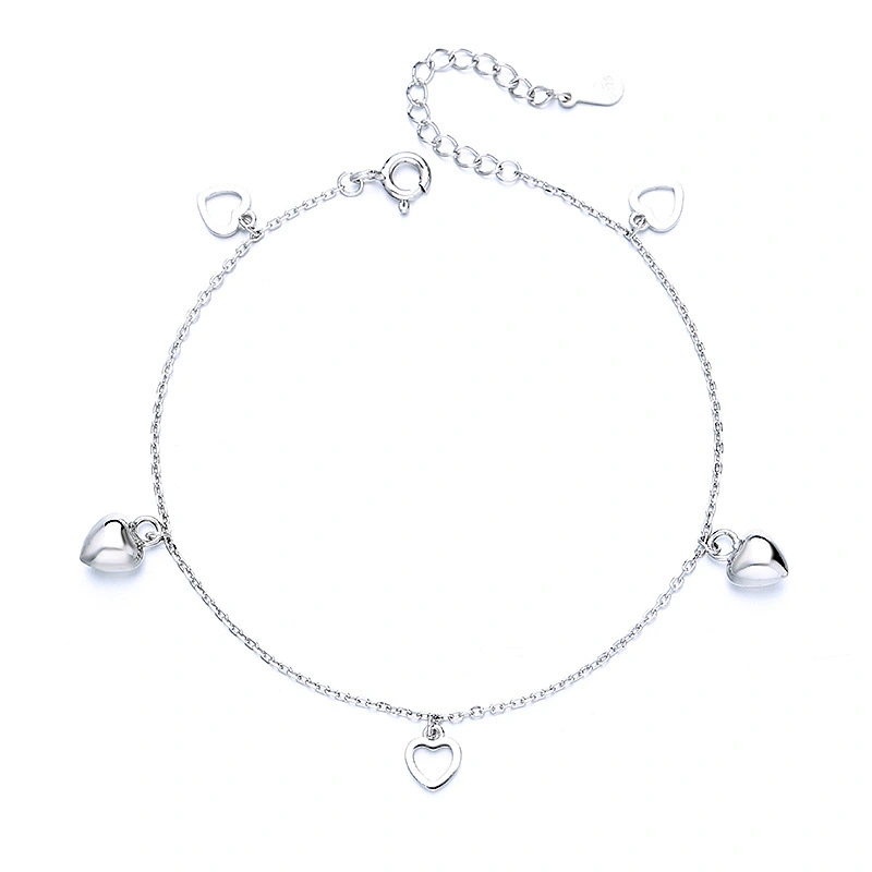 Hainon S925 sterling silver simple peach heart small bell fashion temperament bracelet jewelry Gift card flannel bag set 1