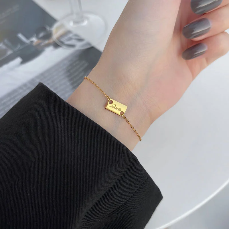 Hainon S925 silver love English bracelet temperament simple personality fashion jewelry female trend Gift card flannel bag set 1
