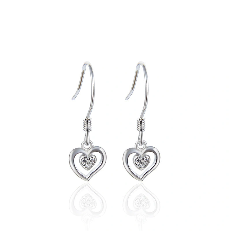 Hainon Simple style popular accessories earrings s925 silver zircon earrings heart earrings Gift card flannel bag set 1
