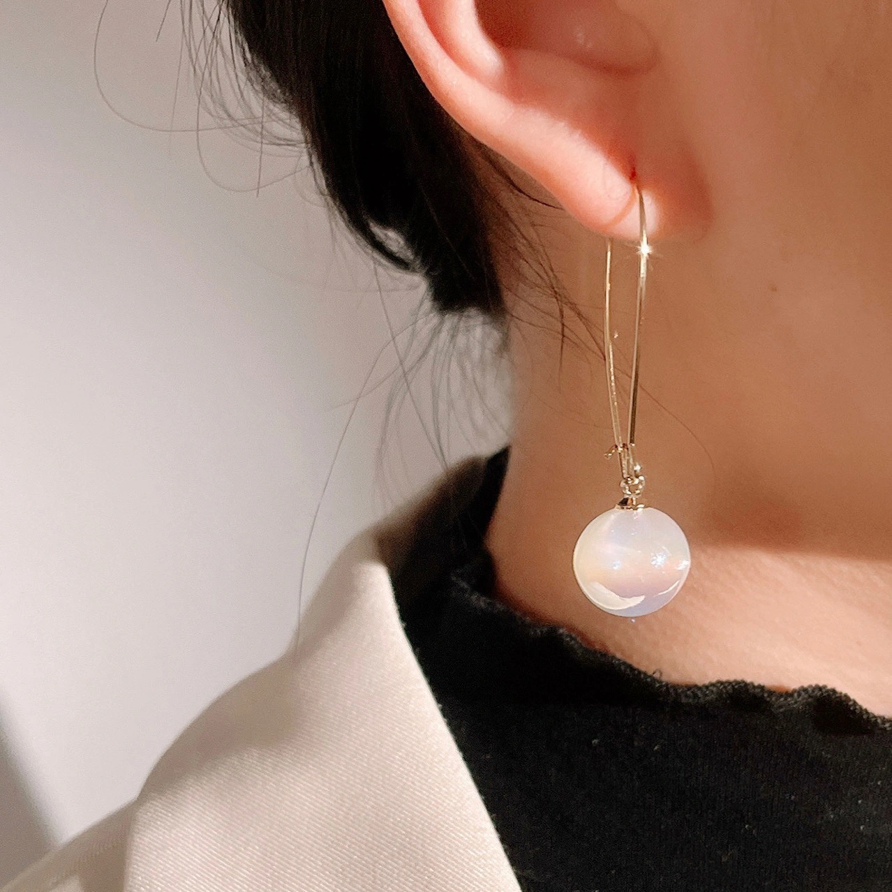 Hainon 2022 Elegant New hoop earring Mermaid pearl color long earrings women jewelry 1