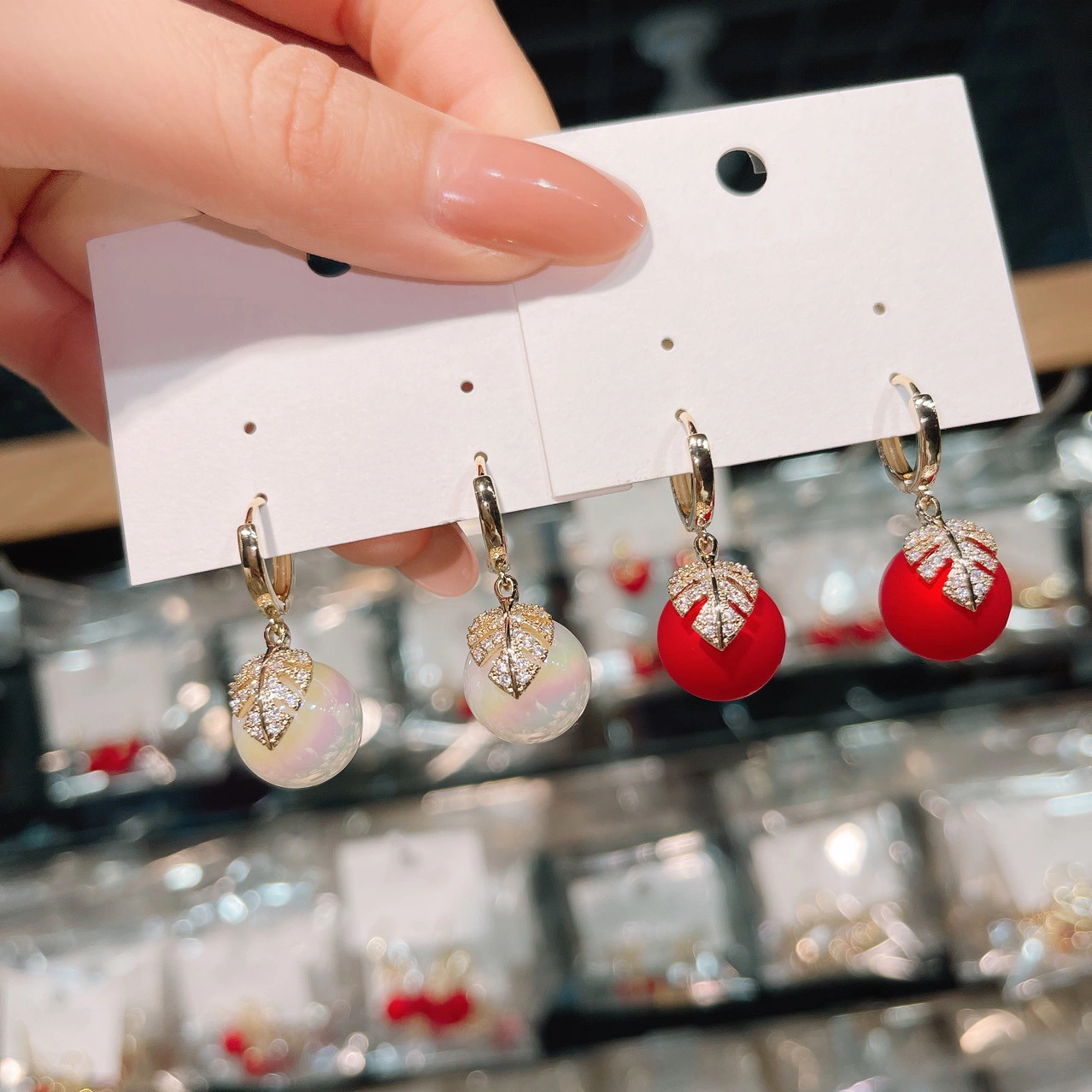 Hainon 2022 Rainbow Pearl Mermaid earrings Sweet luxury Winky Leaf zircon drop earrings women 1