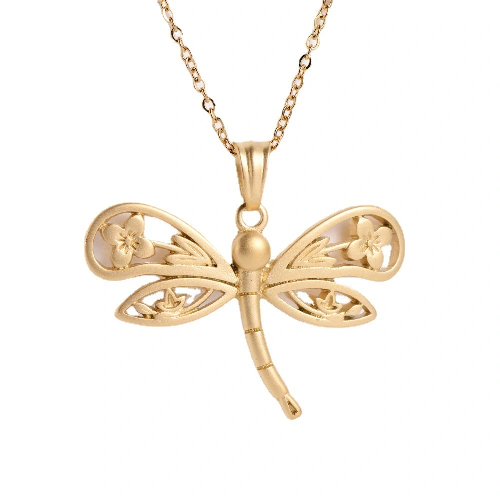 Hainon High quality Gifts Animal Dragonfly Pendant Necklace Stainless steel Gold Plated Jewelry Gifts Necklace 1