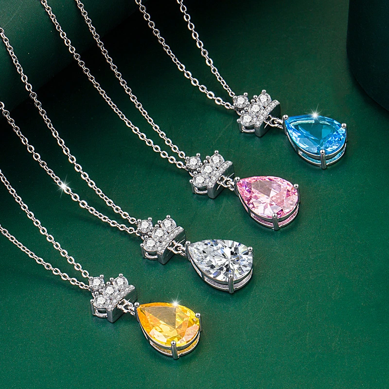 Hainon 2022 pendant necklace jewelry Water Drop crown Pink white yellow zircon Stainless steel necklace Low price spot wholesale 1