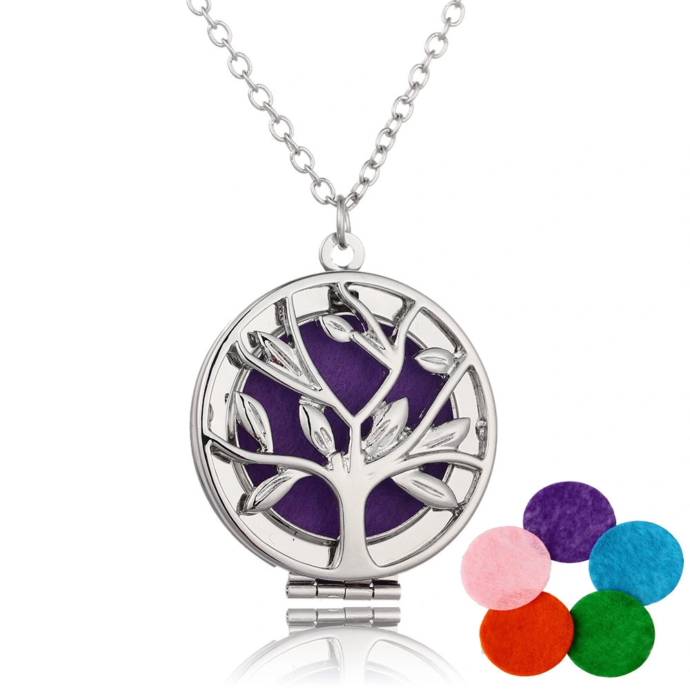 Aromatherapy Essential Oil Diffuser Necklace Life Tree Patterns Pendant Locket Jewelry Chain Stainless Steel Perfume Necklace 1