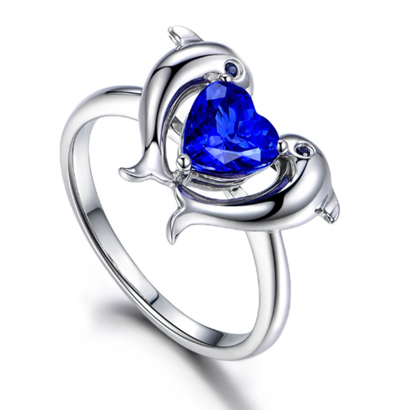 Hainon Wholesale Dolphin red blue zircon jewelry heart ring female trendy design index finger ring 1