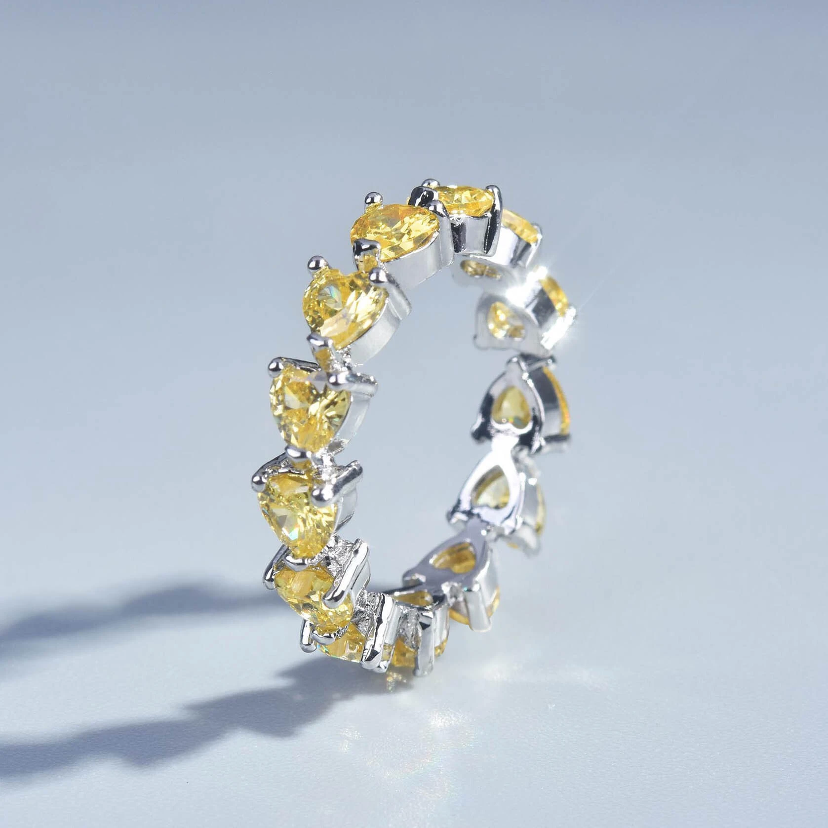 Hainon Korean temperament pink yellow zircon love ring female heart index finger ring open ring jewelry 1