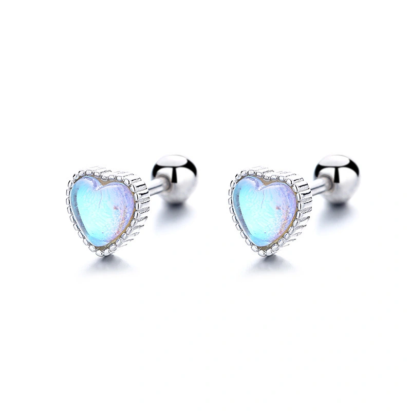 Hainon 925 silver stud earrings women Romantic Moonstone 5mm heart jewelry earings 2021 wholesale 1