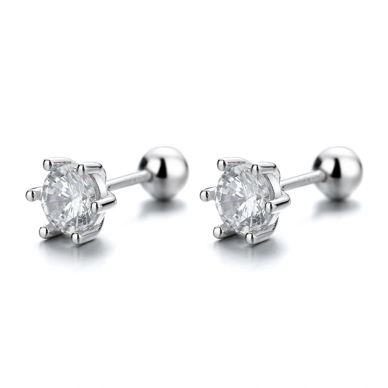 Hainon 925 silver stud earrings women Romantic white zircon 6mm 8mm round jewelry earings 2021 wholesale 1